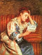 Mary Cassatt Mrs Duffee Seated on a Striped Sofa, Reading Spain oil painting artist